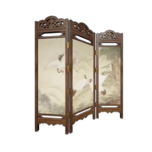 Three-Panel Crane's Call and Pine Breeze Screen